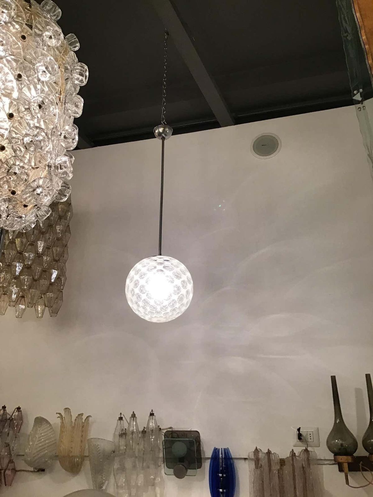 photo furniture Seguso Chandelier 1960 Murano Glass Metal Crome Italia