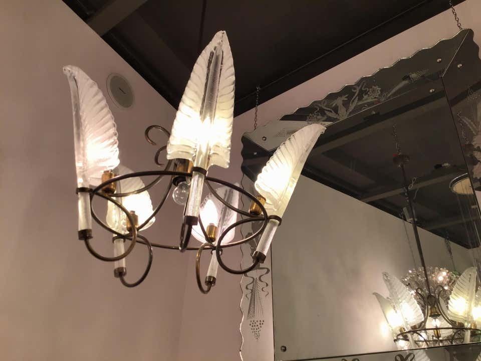 photo furniture Seguso Chandelier Murano Glass Brass, 1930, Italy