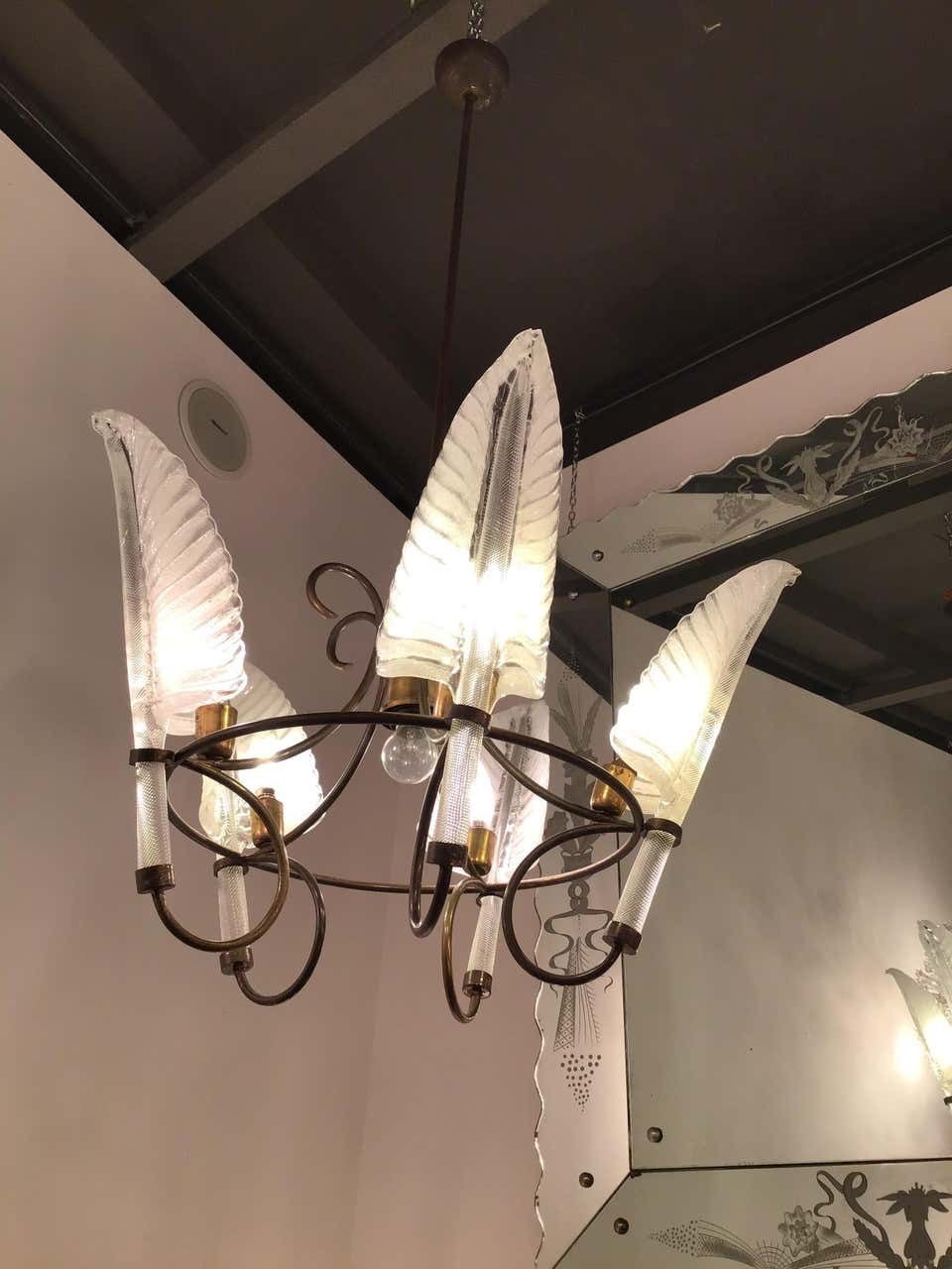 photo for sale Seguso Chandelier Murano Glass Brass, 1930, Italy