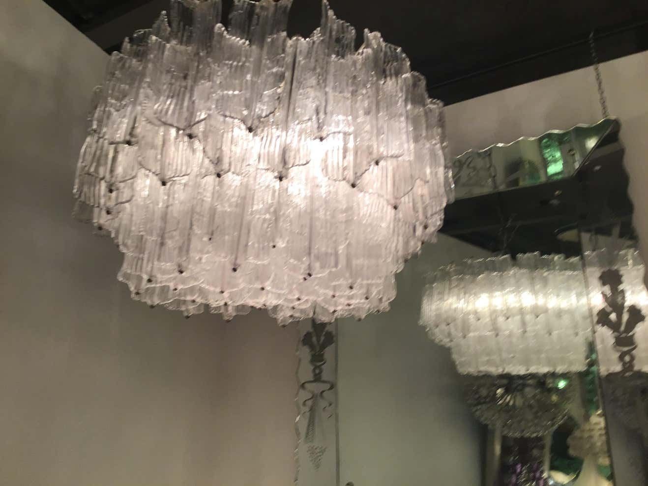 photo vinterior Venini Chandelier “Toni Zuccheri“ Murano Glass Metal Iron, 1950, Italy