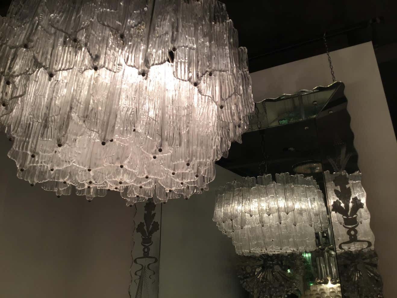 photo vintage Venini Chandelier “Toni Zuccheri“ Murano Glass Metal Iron, 1950, Italy