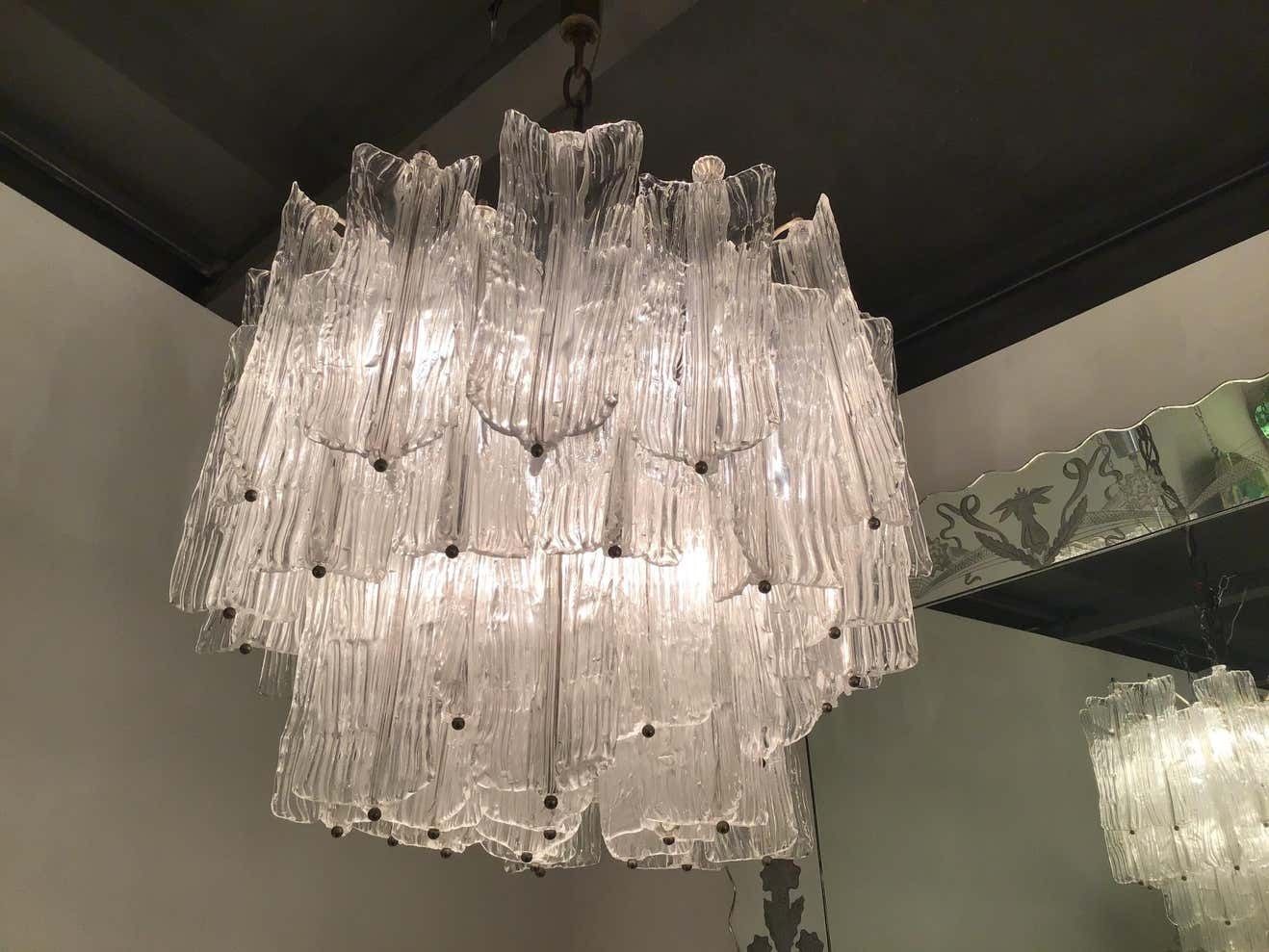photo for sale Venini Chandelier “Toni Zuccheri “Murano Glass Metal Crome Iron, 1950, Italy