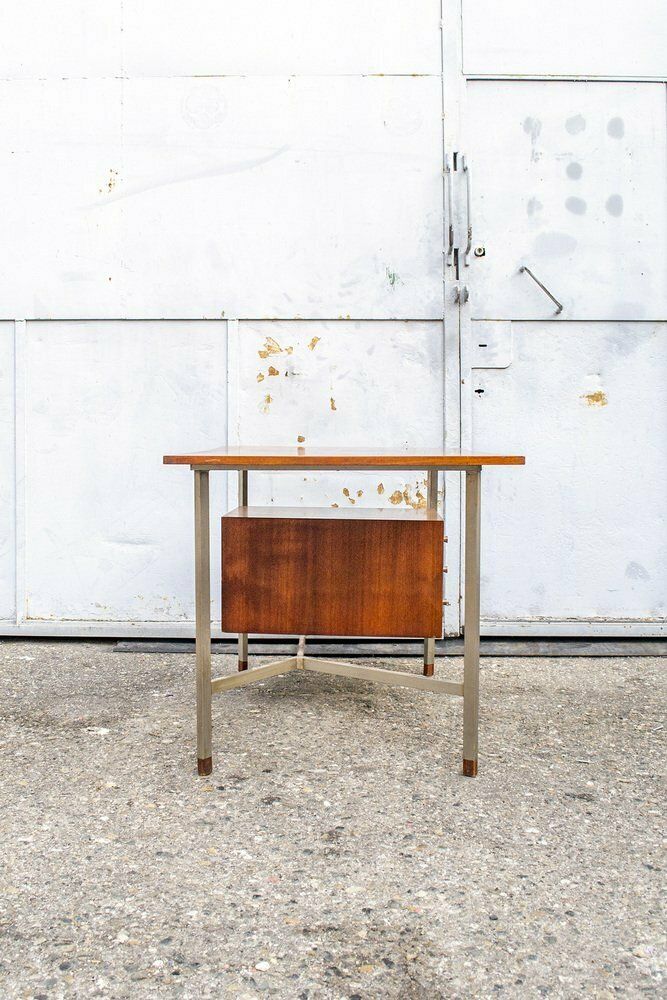 Desk In Nickel Plated Metal And Teak, Italy, 1960s photo for sale