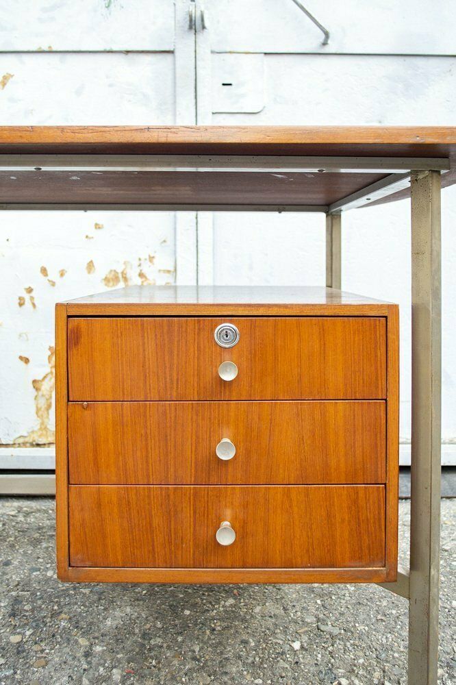 Desk In Nickel Plated Metal And Teak, Italy, 1960s photo 1878.24