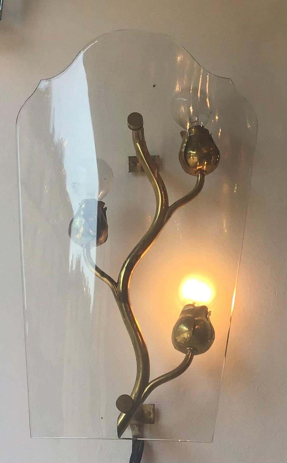 Luigi Brusotti Appliques Brass Glass, 1940, Italy photo vinterior