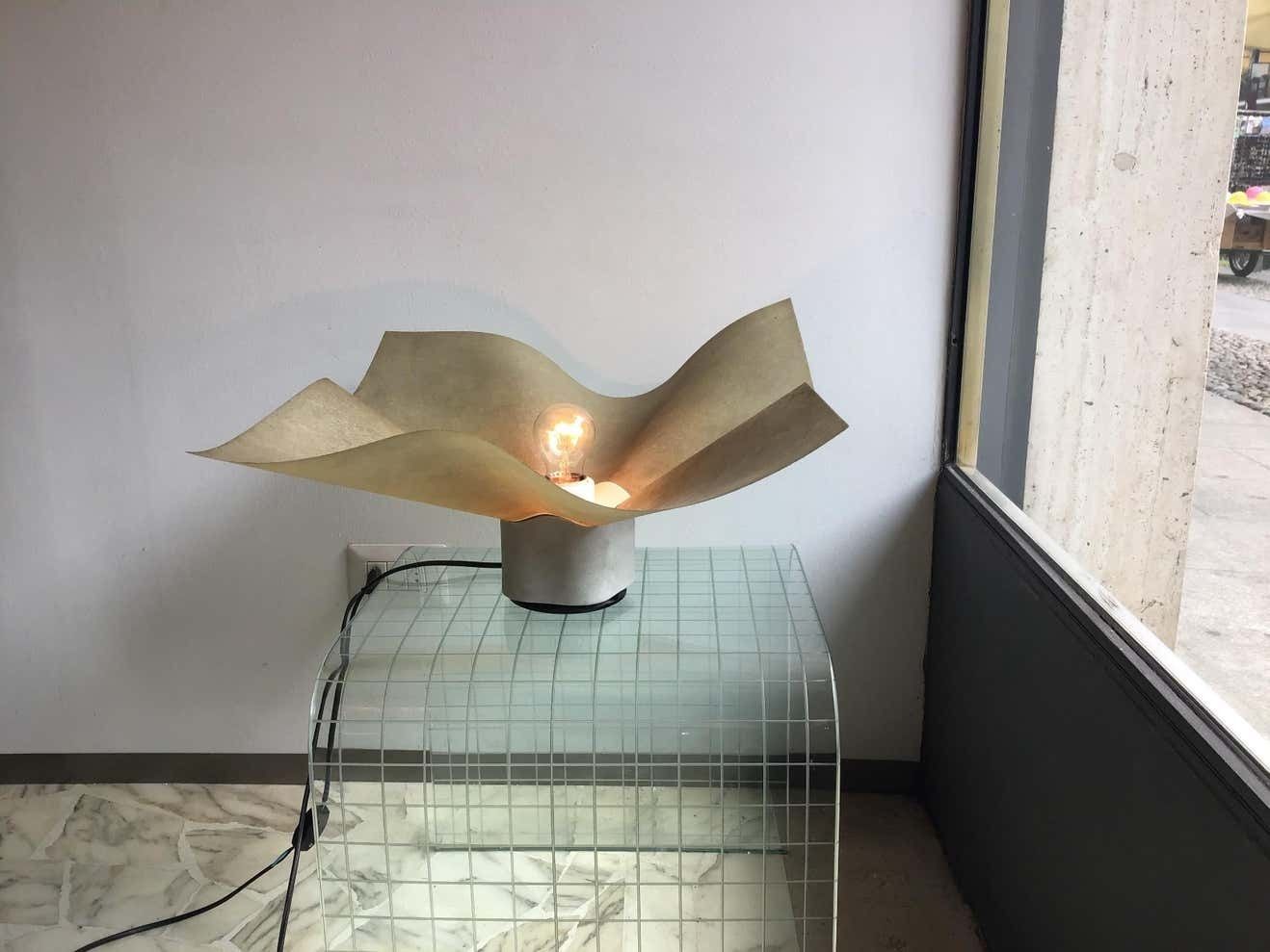 Lighting Mario Bellini Table Lamp Parchment Porcelain Metal, 1970, Italy photo
