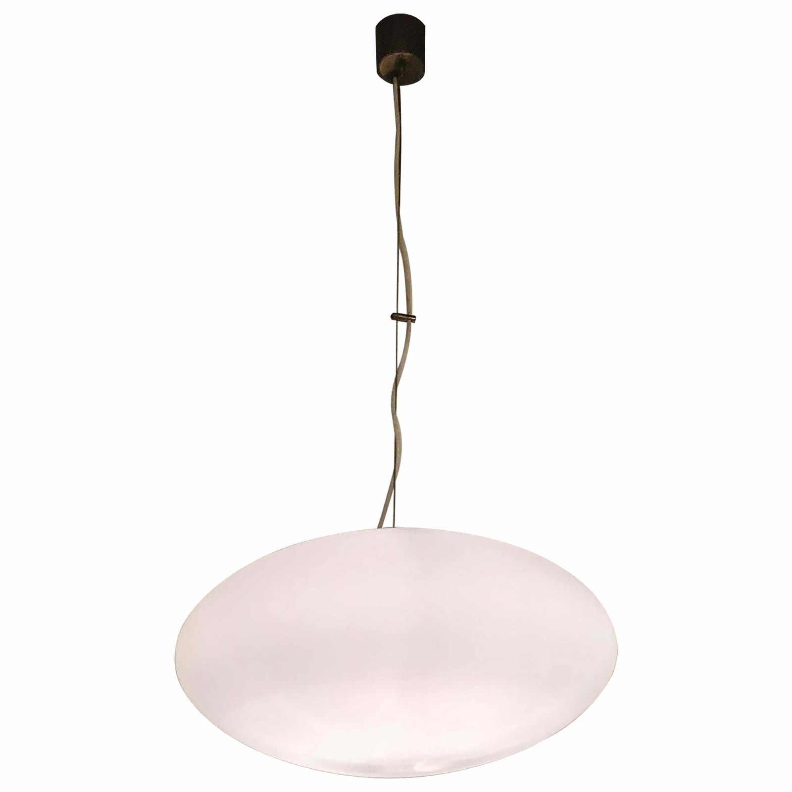 Stilnovo Chandelier Brass Opaline Glass 1950 Italy