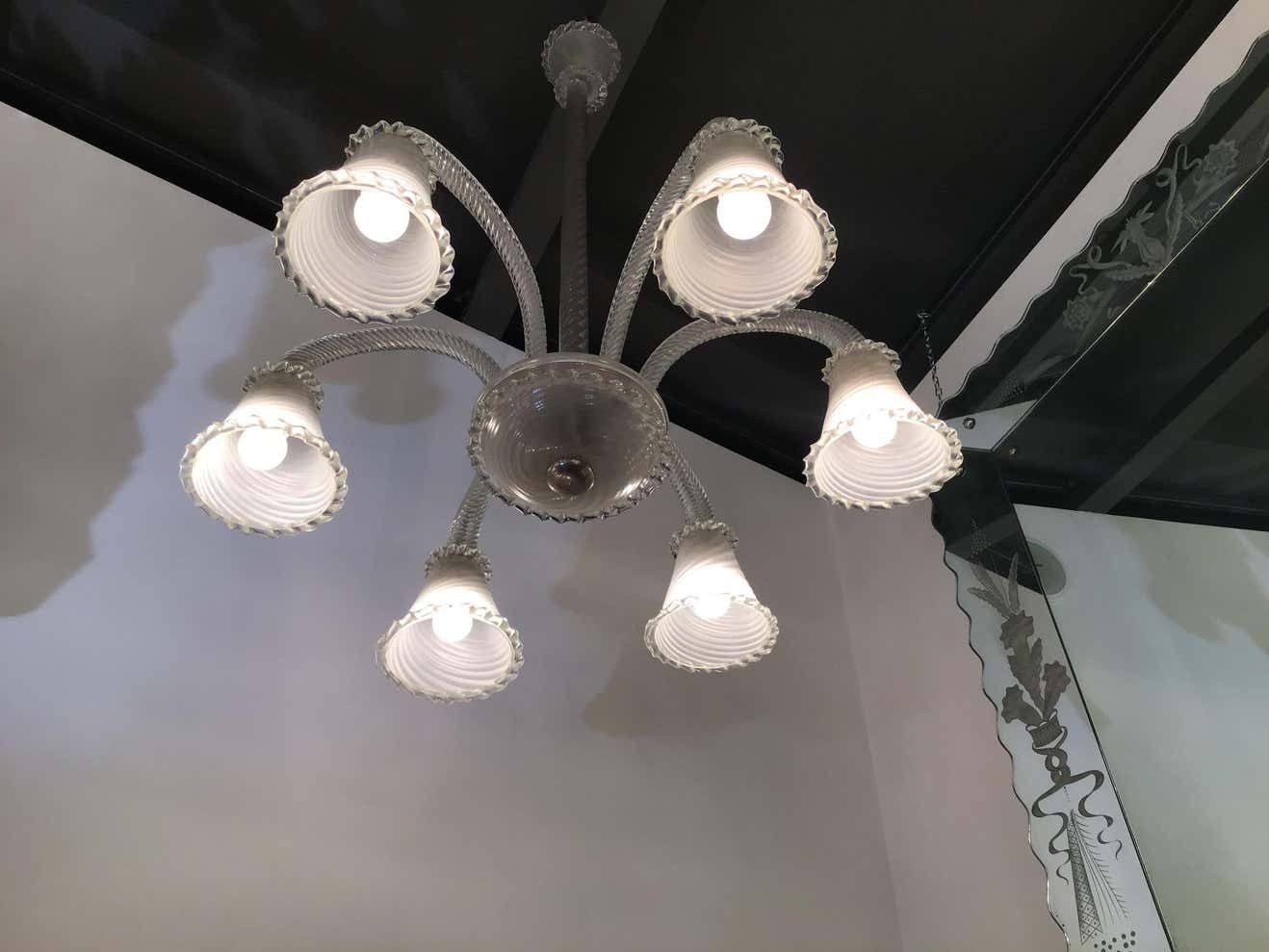 Lighting Seguso, Chandelier 6 Lights Murano Glass, 1940 photo