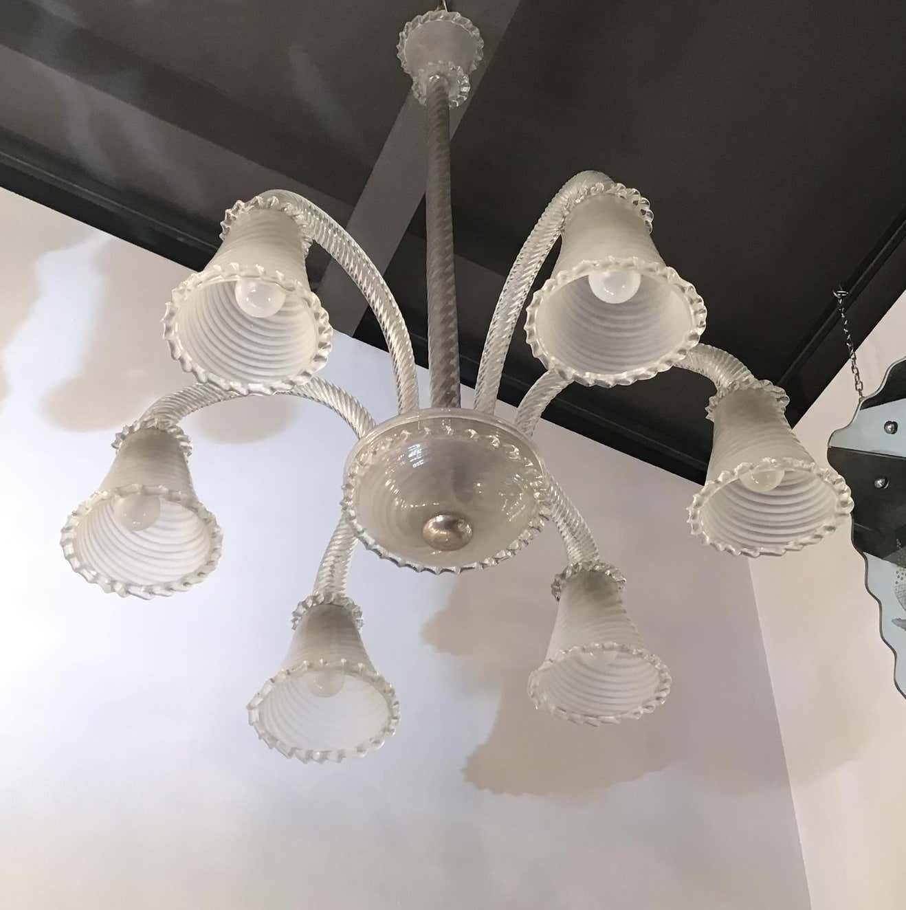 photo vinterior Seguso, Chandelier 6 Lights Murano Glass, 1940