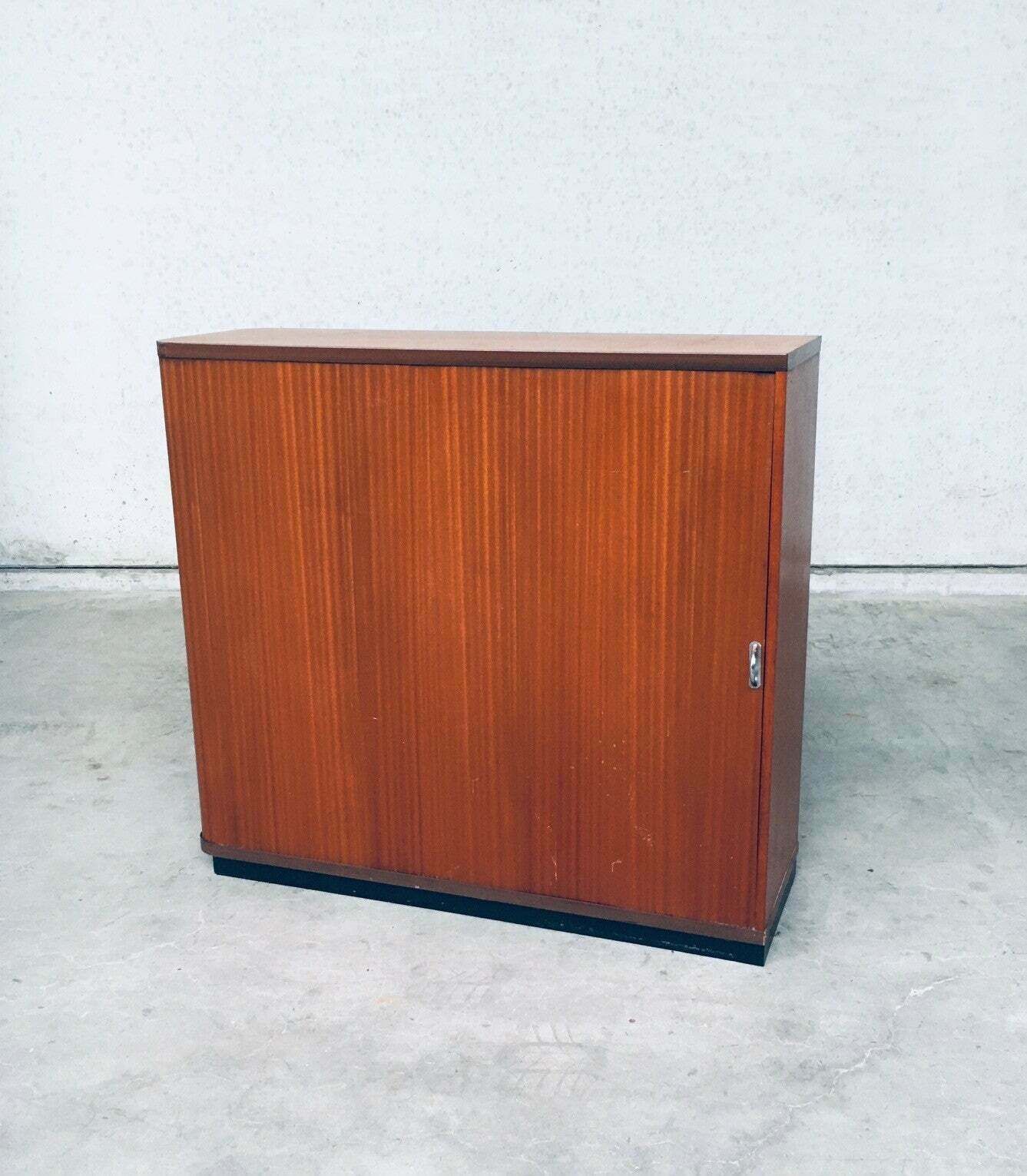Midcentury Modern Design Sliding Door Filing Cabinet, 1960's Belgium photo for sale