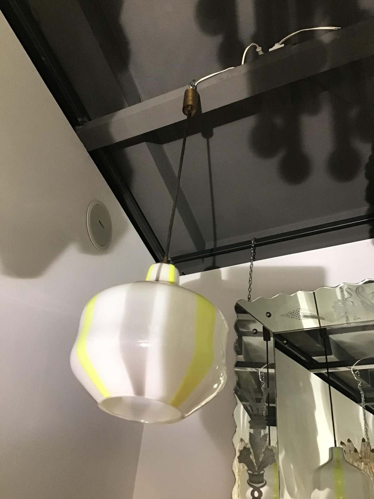 Venini Vignelli Chandelier Murano Yellow White Grey Glass Brass, 1950 photo vintage