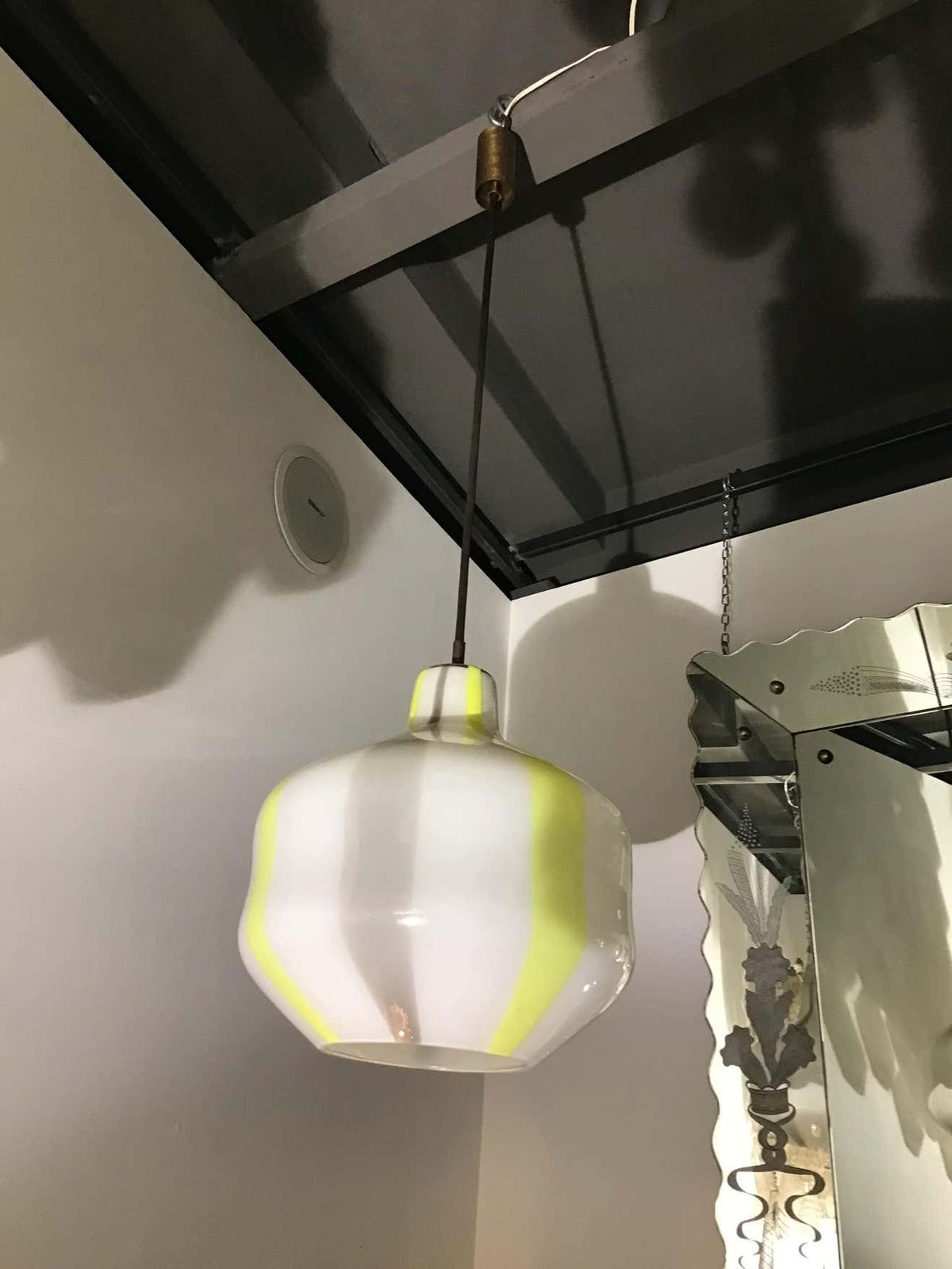 photo furniture Venini Vignelli Chandelier Murano Yellow White Grey Glass Brass, 1950
