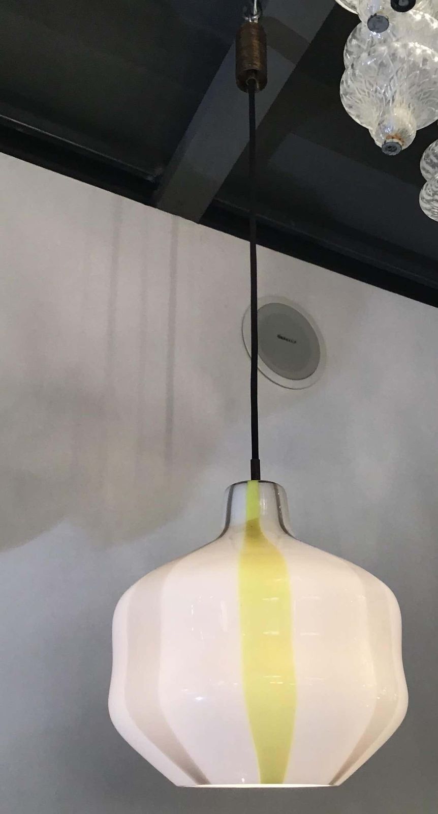 photo buy Venini Vignelli Chandelier Murano Yellow White Grey Glass Brass, 1950
