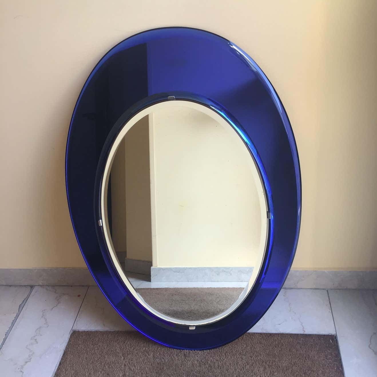 4076.0 Cristal Arte Mirror Blu Mirrored Glass Metal Crome Wood, 1970, Italy photo