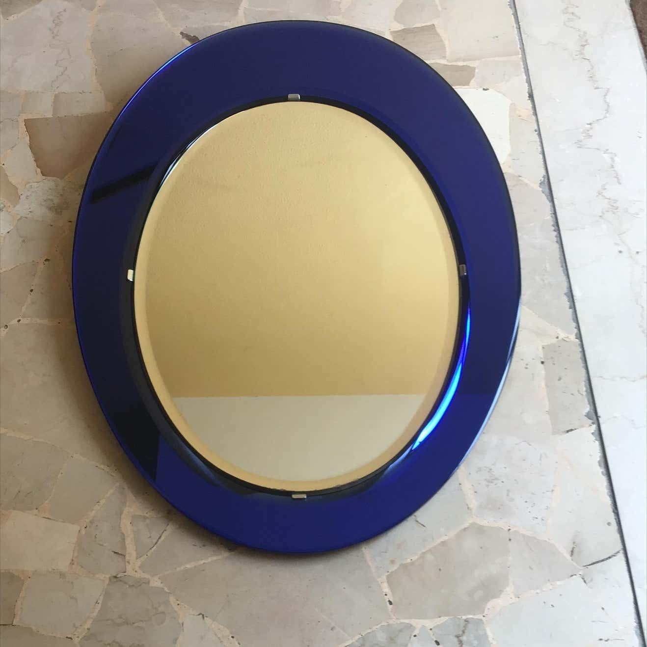 photo buy Cristal Arte Mirror Blu Mirrored Glass Metal Crome Wood, 1970, Italy
