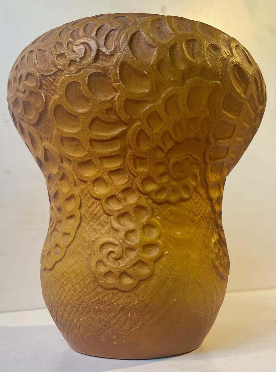 Antique Terracotta Gourd Vase Decorated With Squid Tentacles photo for sale