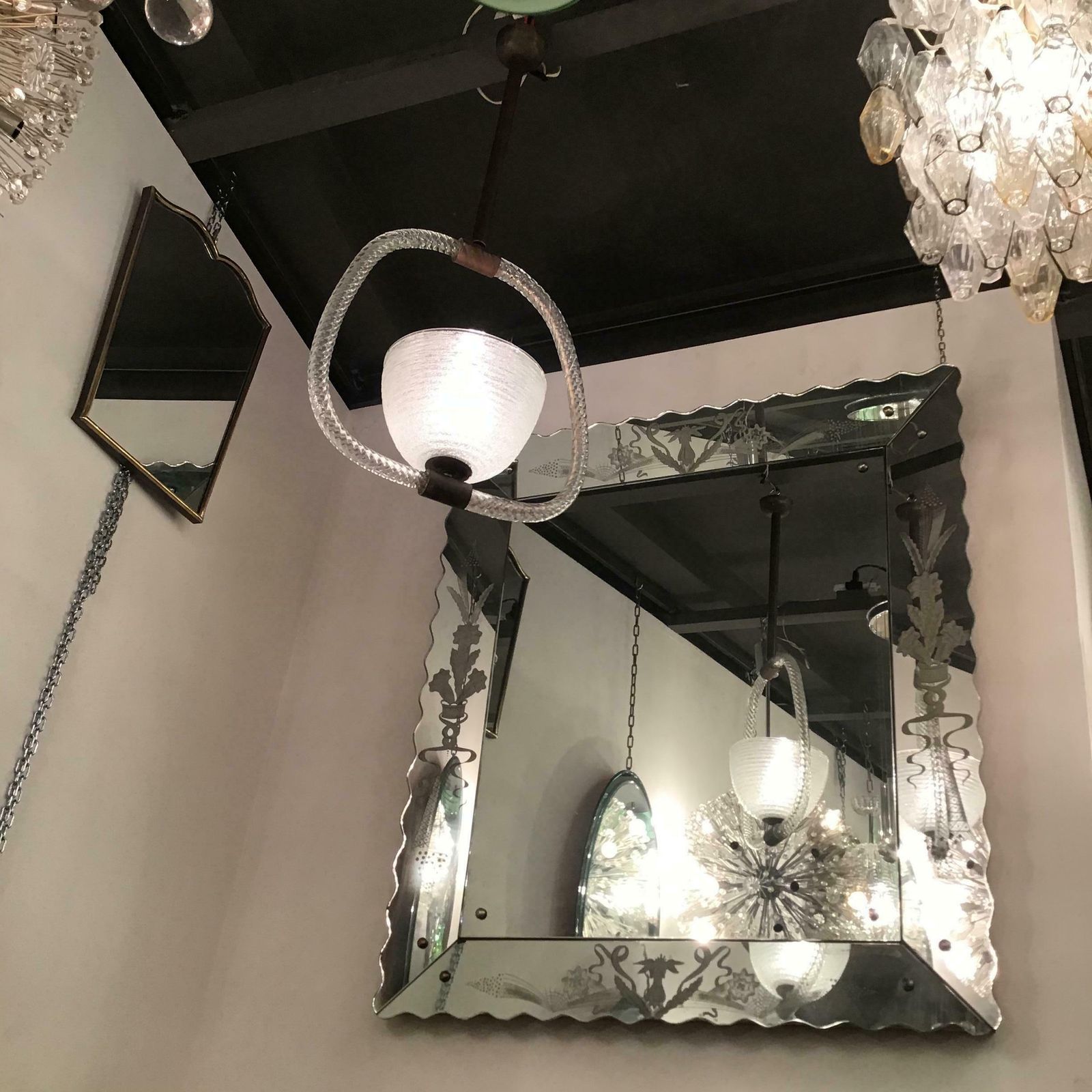 Venini Chandelier Murano Glass Metal Brass 1940 Italy photo for sale