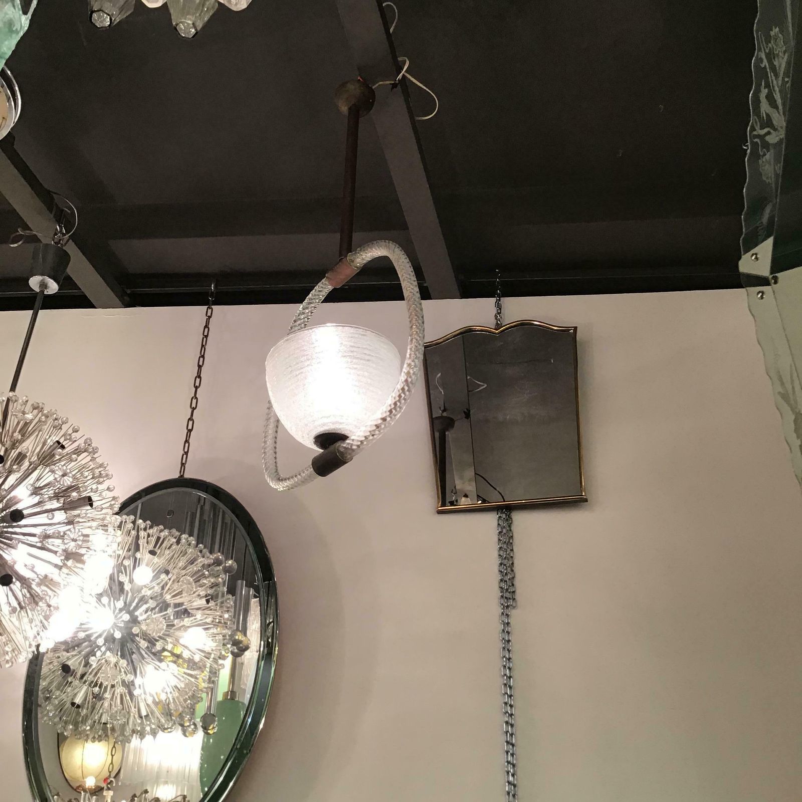 Venini Chandelier Murano Glass Metal Brass 1940 Italy photo vintage