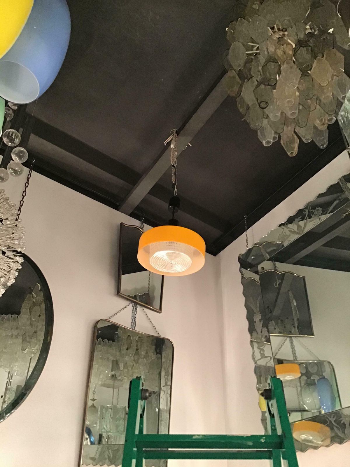 Stilnovo Chandelier Glass Brass, 1955, Italy photo furniture