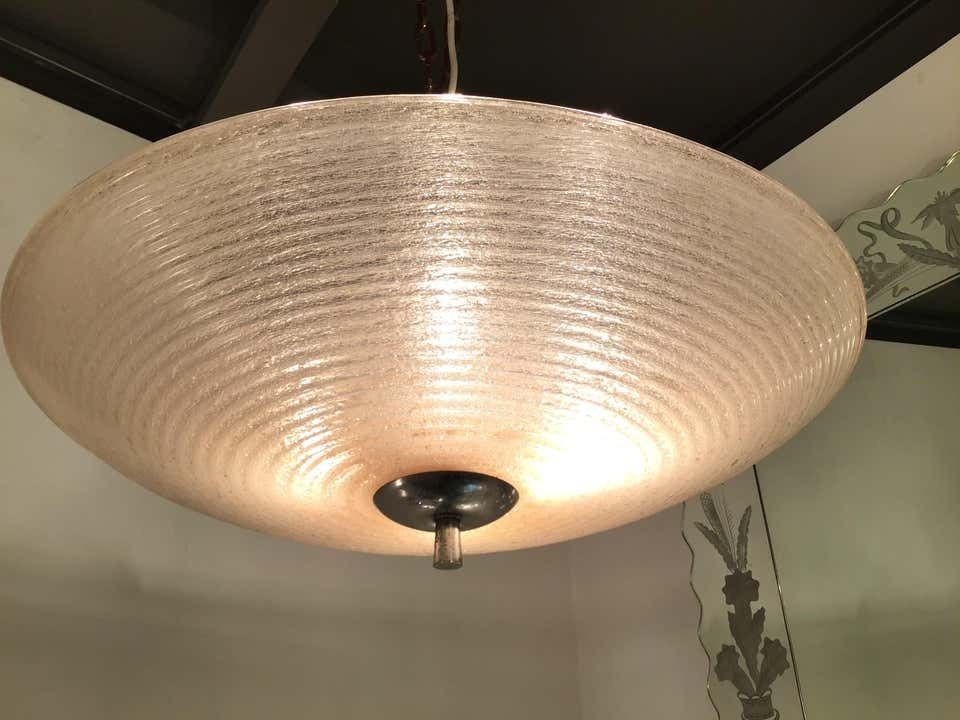 Venini Ceiling Light Pulegoso 1930 Murano Glass Metal Chrome, Italy photo buy