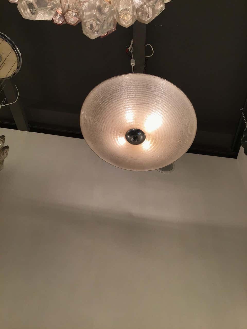 Venini Ceiling Light Pulegoso 1930 Murano Glass Metal Chrome, Italy photo vintage