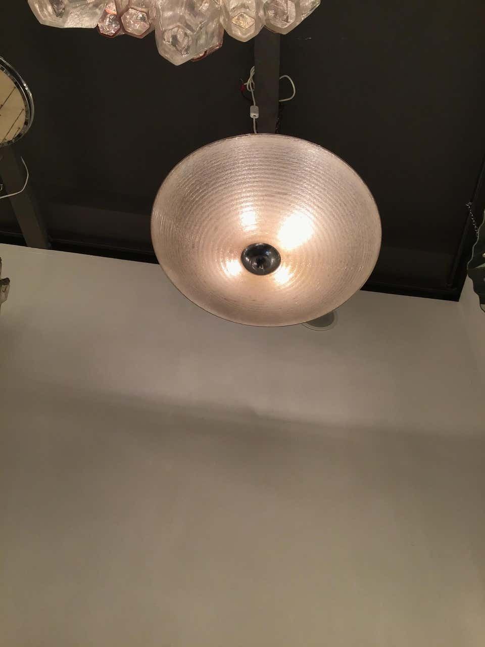 photo furniture Venini Ceiling Light Pulegoso 1930 Murano Glass Metal Chrome, Italy