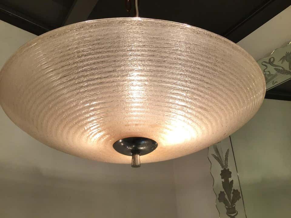 2717.0 Venini Ceiling Light Pulegoso 1930 Murano Glass Metal Chrome, Italy photo