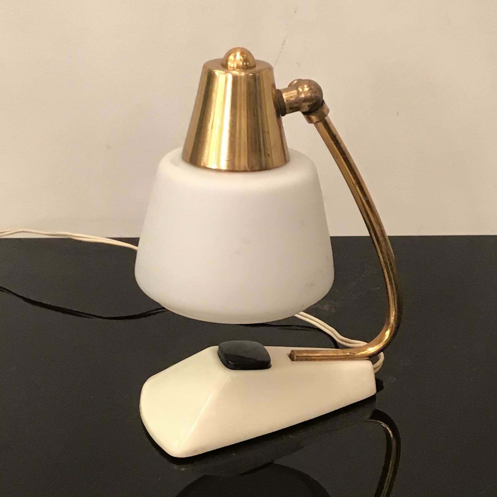 Stilnovo Table Lamp Brass Opaline Glass Metal, 1950, Italy photo furniture