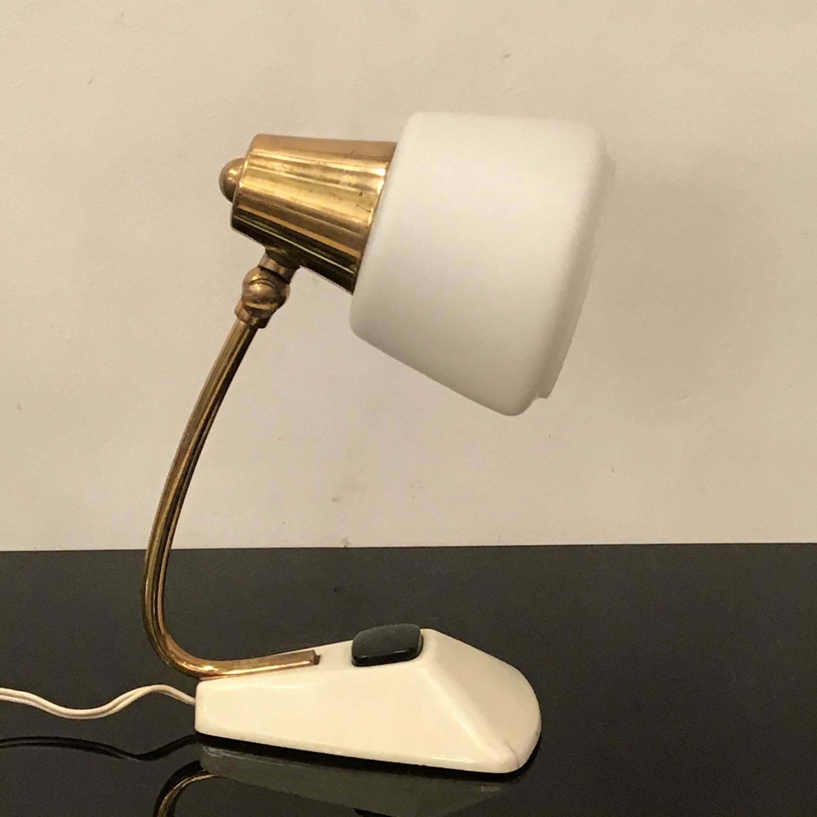Stilnovo Table Lamp Brass Opaline Glass Metal, 1950, Italy photo 1268.0