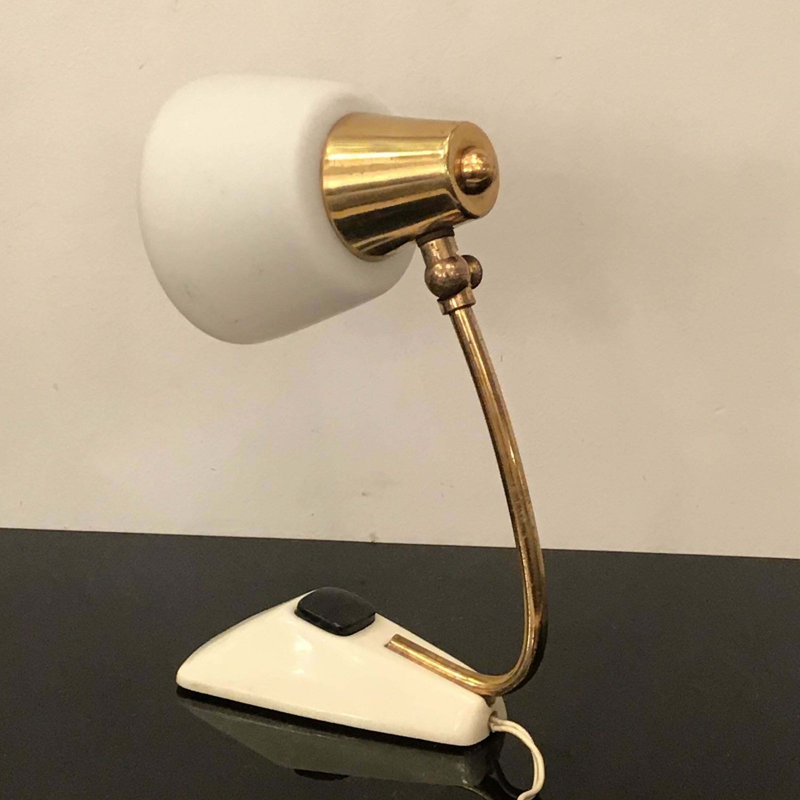 Stilnovo Table Lamp Brass Opaline Glass Metal, 1950, Italy photo vinterior