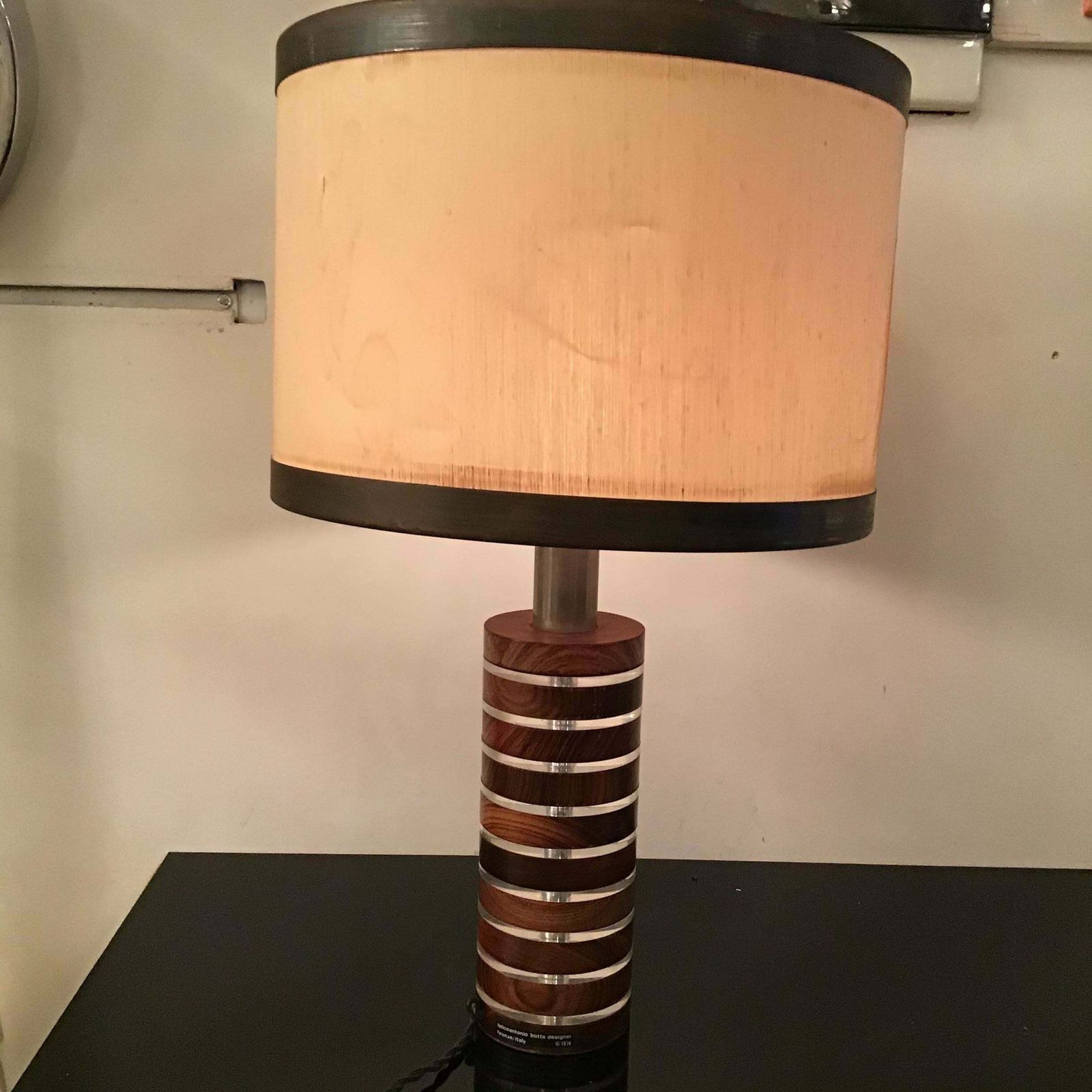 Felice Antonio Botta Table Lamp Brass Wood Plexiglass Fabric Brass Lampshade1974 photo buy