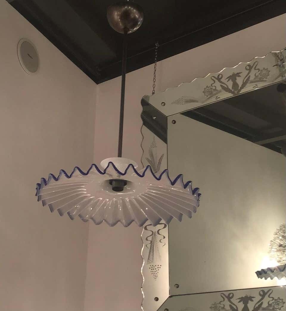 photo for sale Venini “Toni Zuccheri “ Chandelier Murano Glass Metal Crome, 1960, Italy