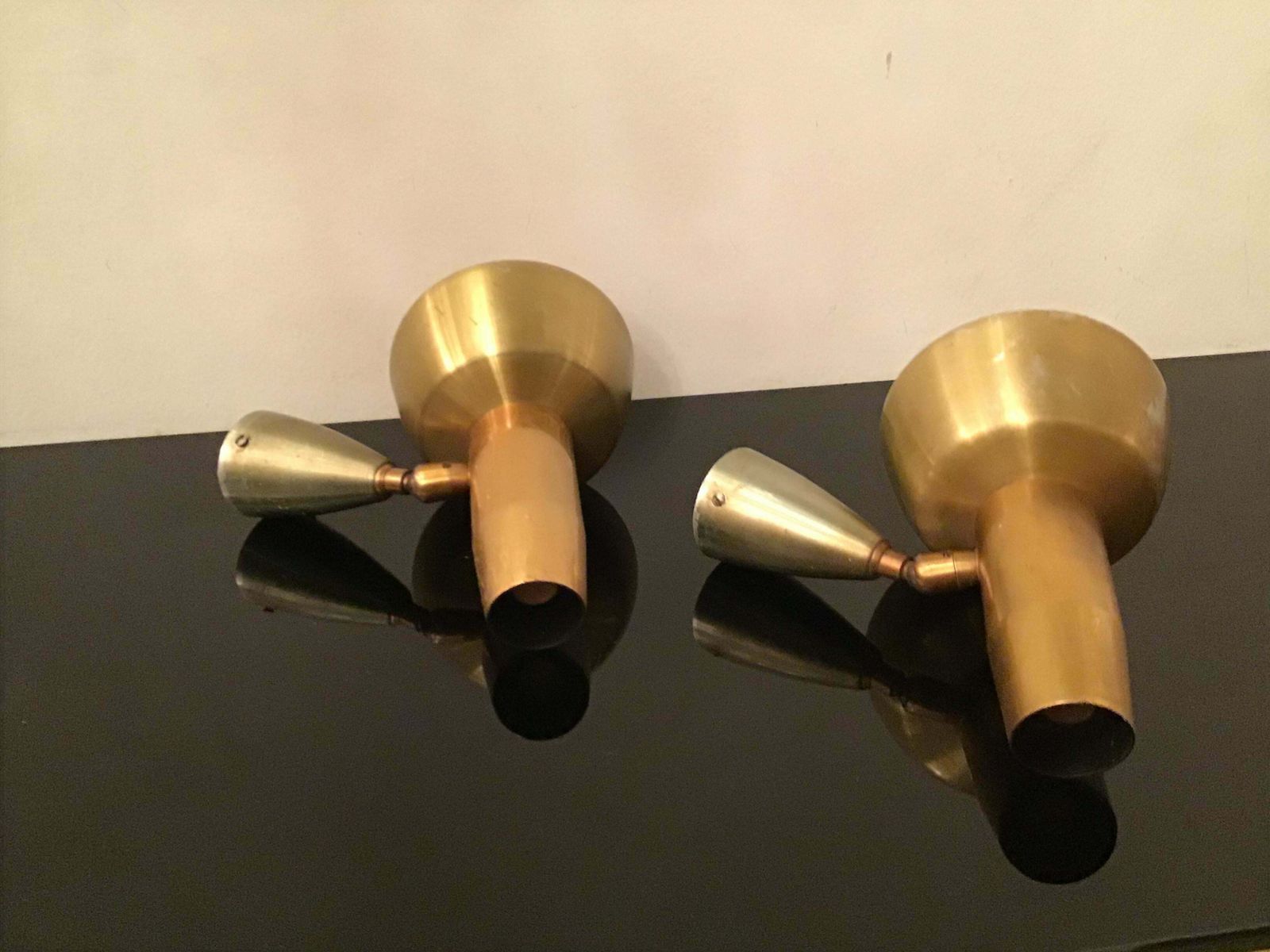 photo furniture Oscar Torlasco “ Lumi” Sconces Adjustable Metal Crome Metal Brass 1950 Italy