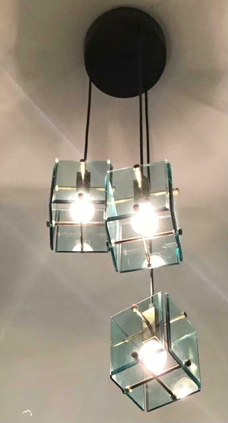 Cristal Arte Chandelier Brass Glass 1950 Italy photo furniture