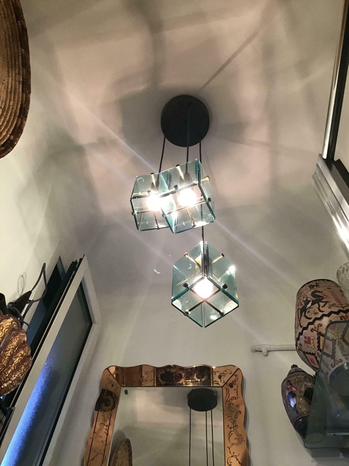Cristal Arte Chandelier Brass Glass 1950 Italy photo for sale