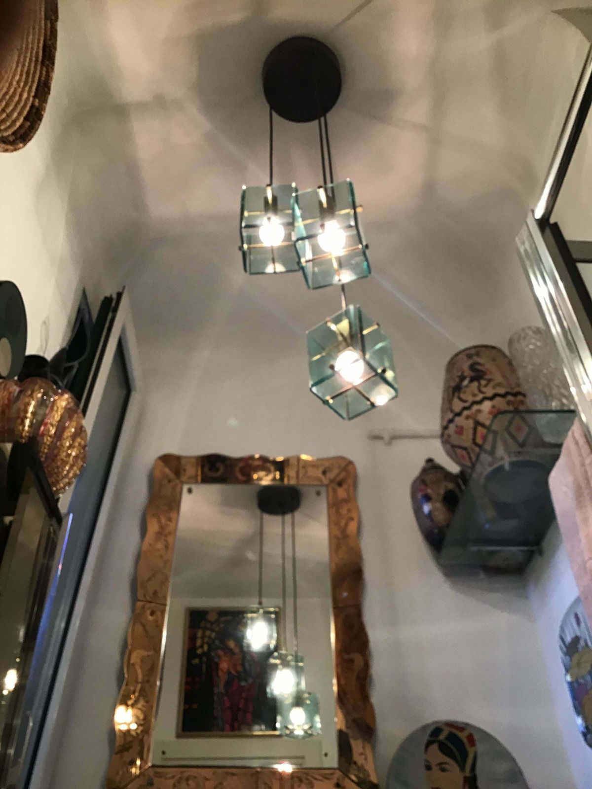 photo furniture Cristal Arte Chandelier Brass Glass 1950 Italy