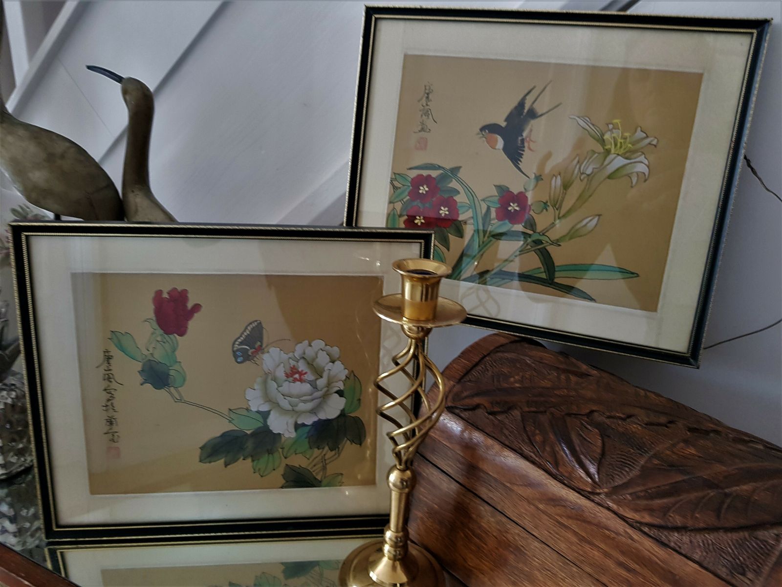 Pair Of Framed Antique Chinese Silk Paintings photo furniture