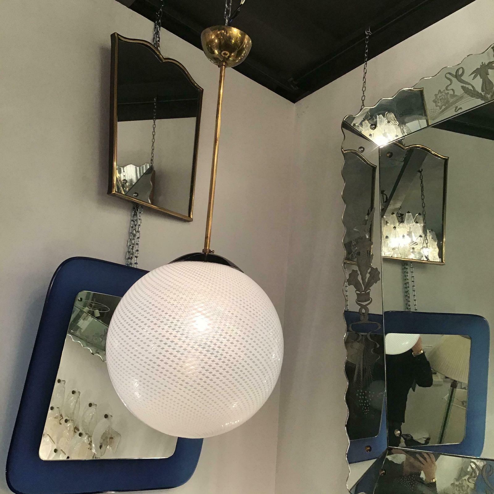 photo furniture Venini “Filigrana “ Chandelier Murano Glass Brass Metal 1930 Italy