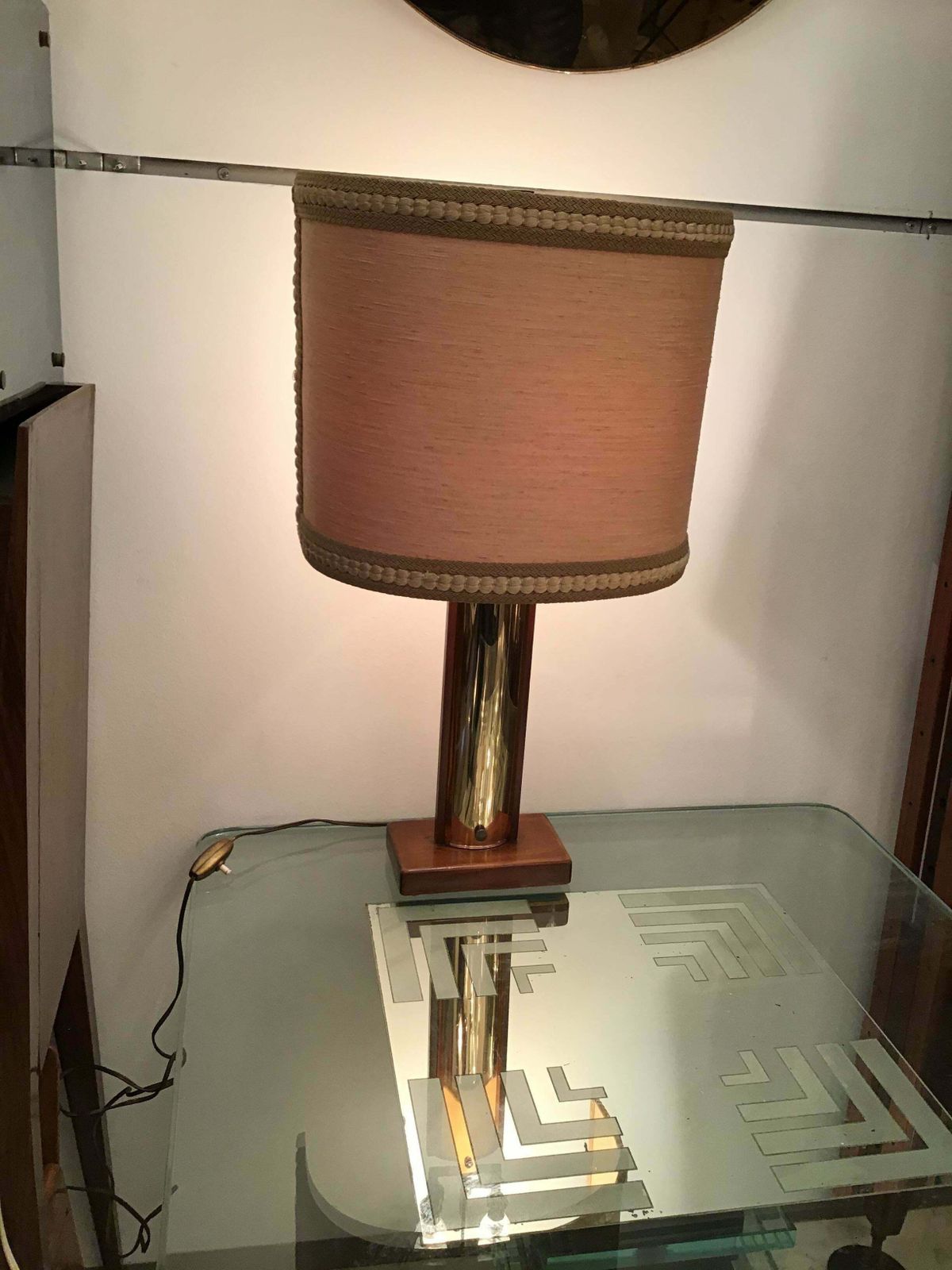 photo buy Fontana Arte “Pietro Chiesa “ Table Lamp Coloured Convex Mirrored Glass Brass It