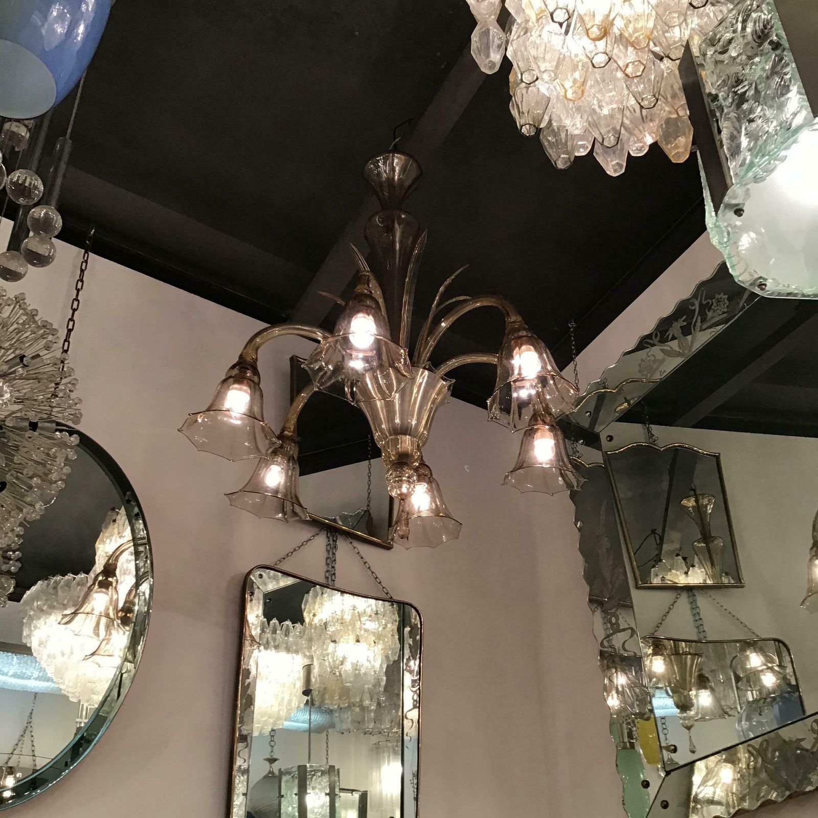 Venini Chandelier Murano Glass Iron 1940 Italy photo vinterior