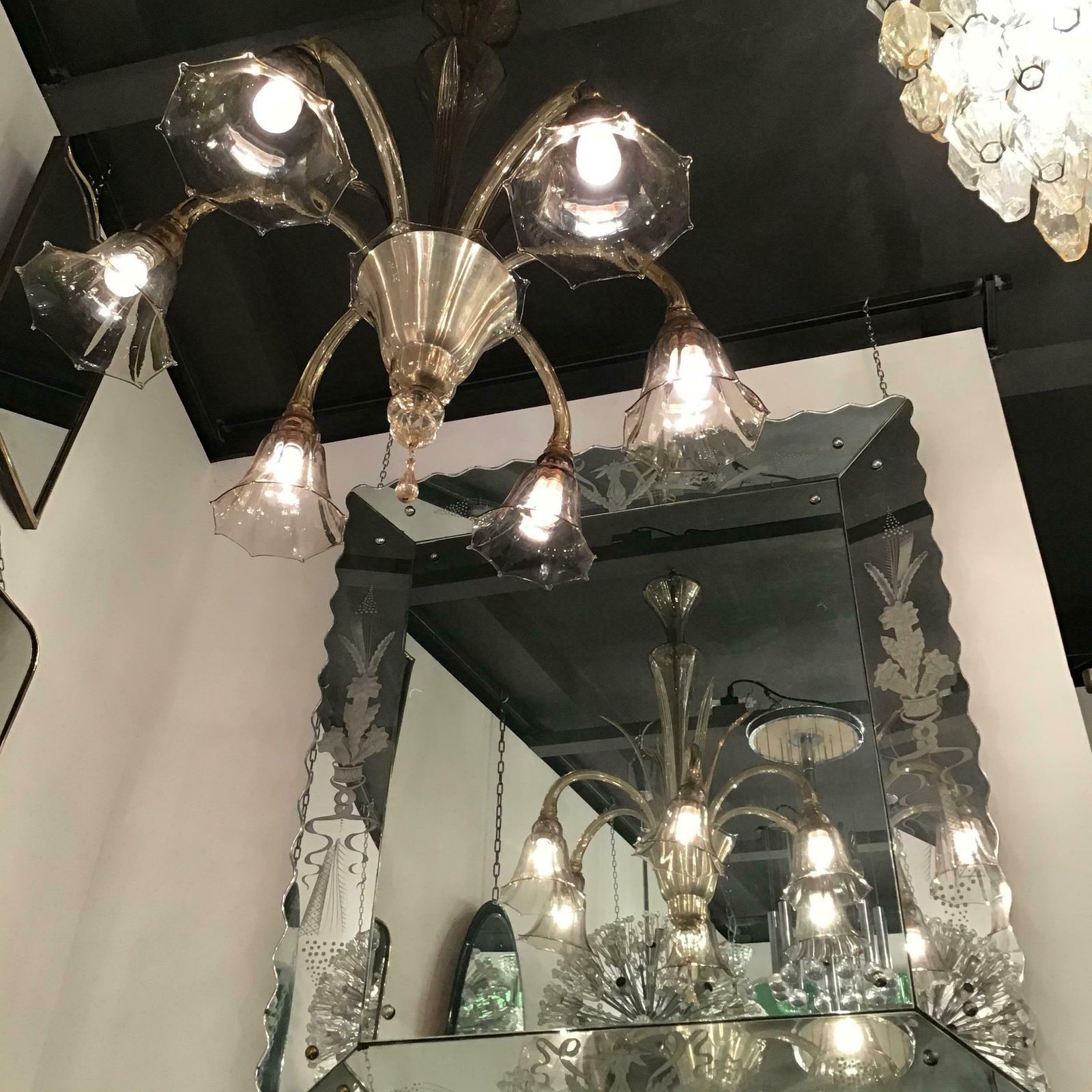 Venini Chandelier Murano Glass Iron 1940 Italy photo vintage