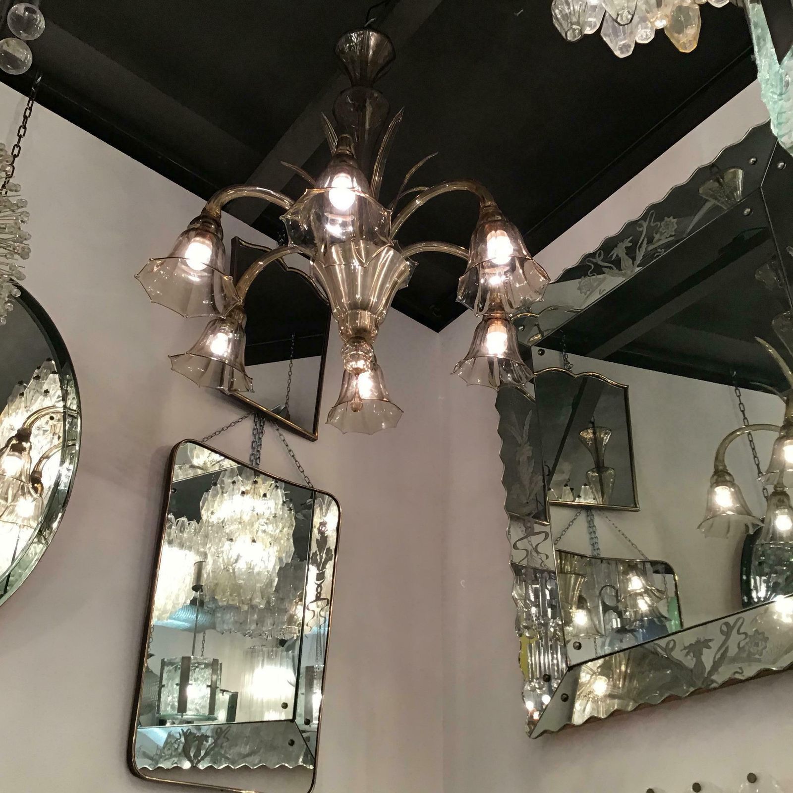 photo vintage Venini Chandelier Murano Glass Iron 1940 Italy