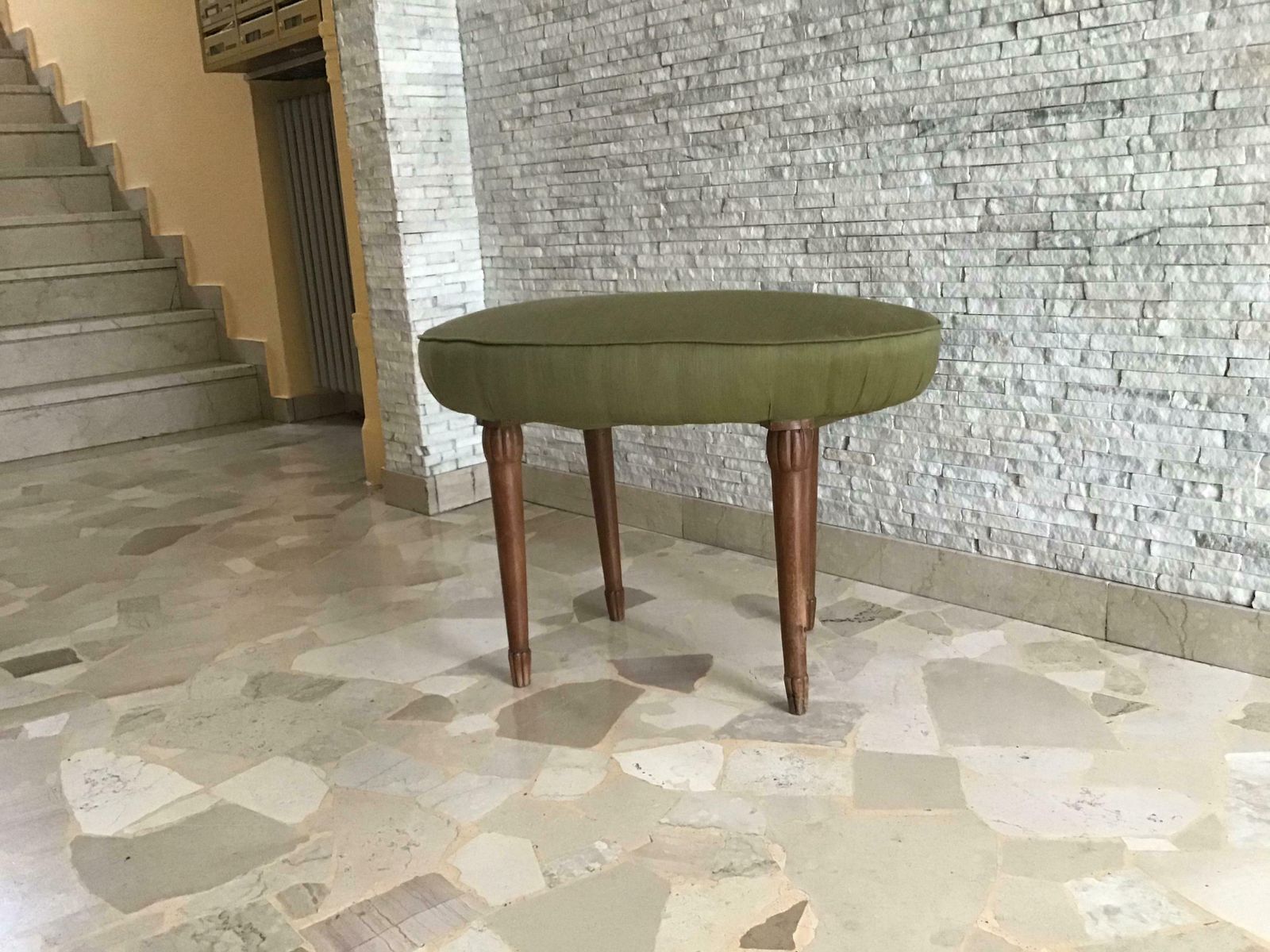 photo furniture Osvaldo Borsani Upholstered Bench Or Stool Wood 1940 Italy