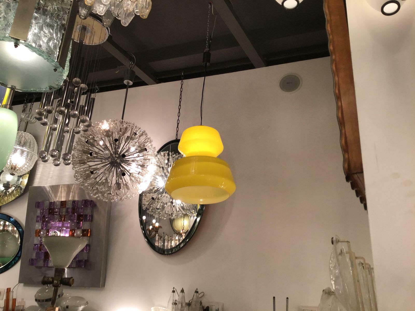 Vistosi Chandelier Murano Glass Brass, 1965, Italy photo vintage