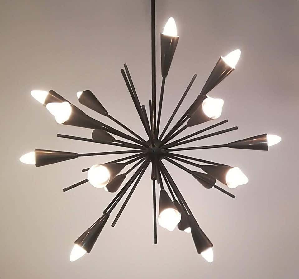 Stilnovo 18 Lights Sputnik Mid Century Modern Brass Italian Chandelier, 1950 photo Lighting