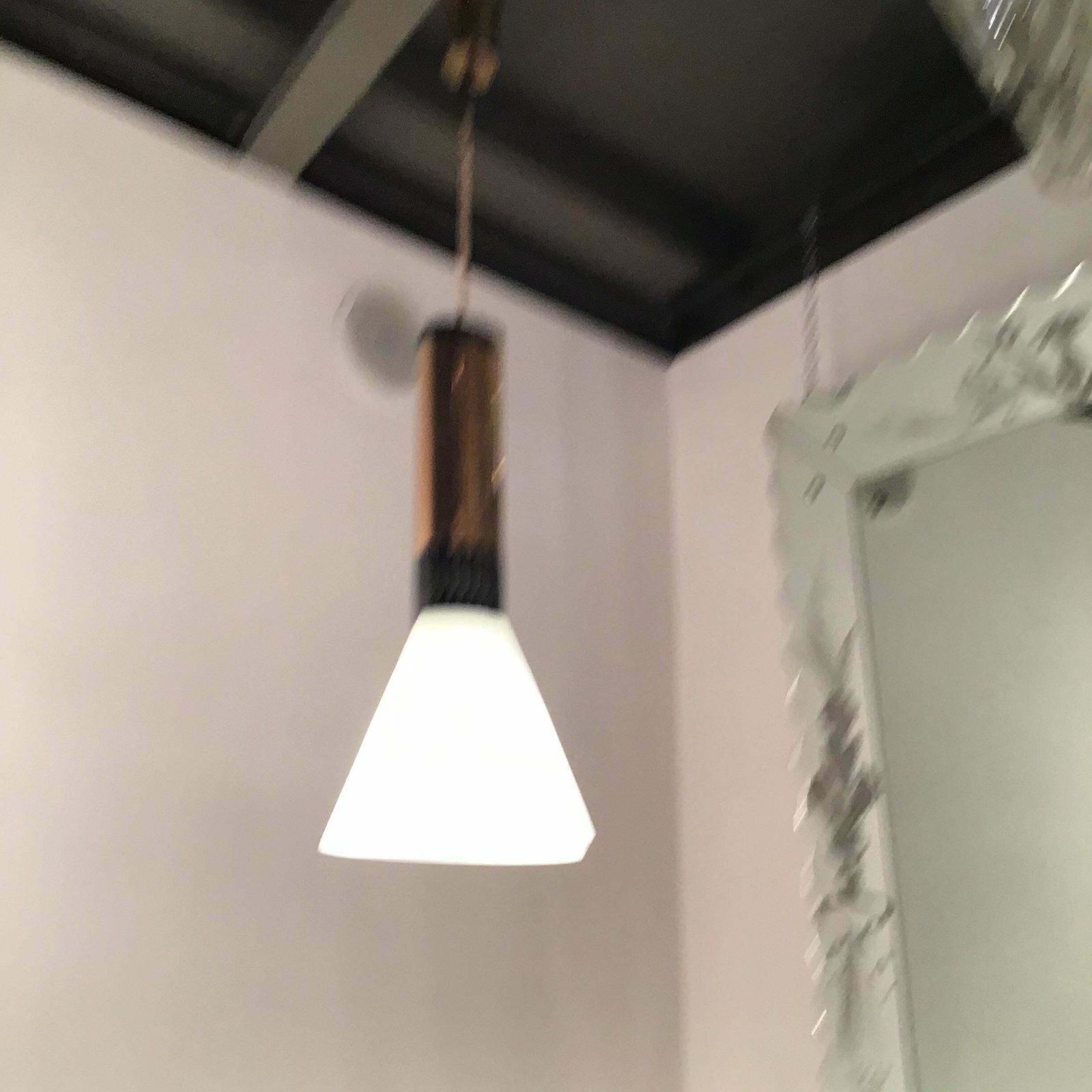 4520.0 Stilnovo Couple Chandeliers Brass Opaline Glass, 1950, Italy photo