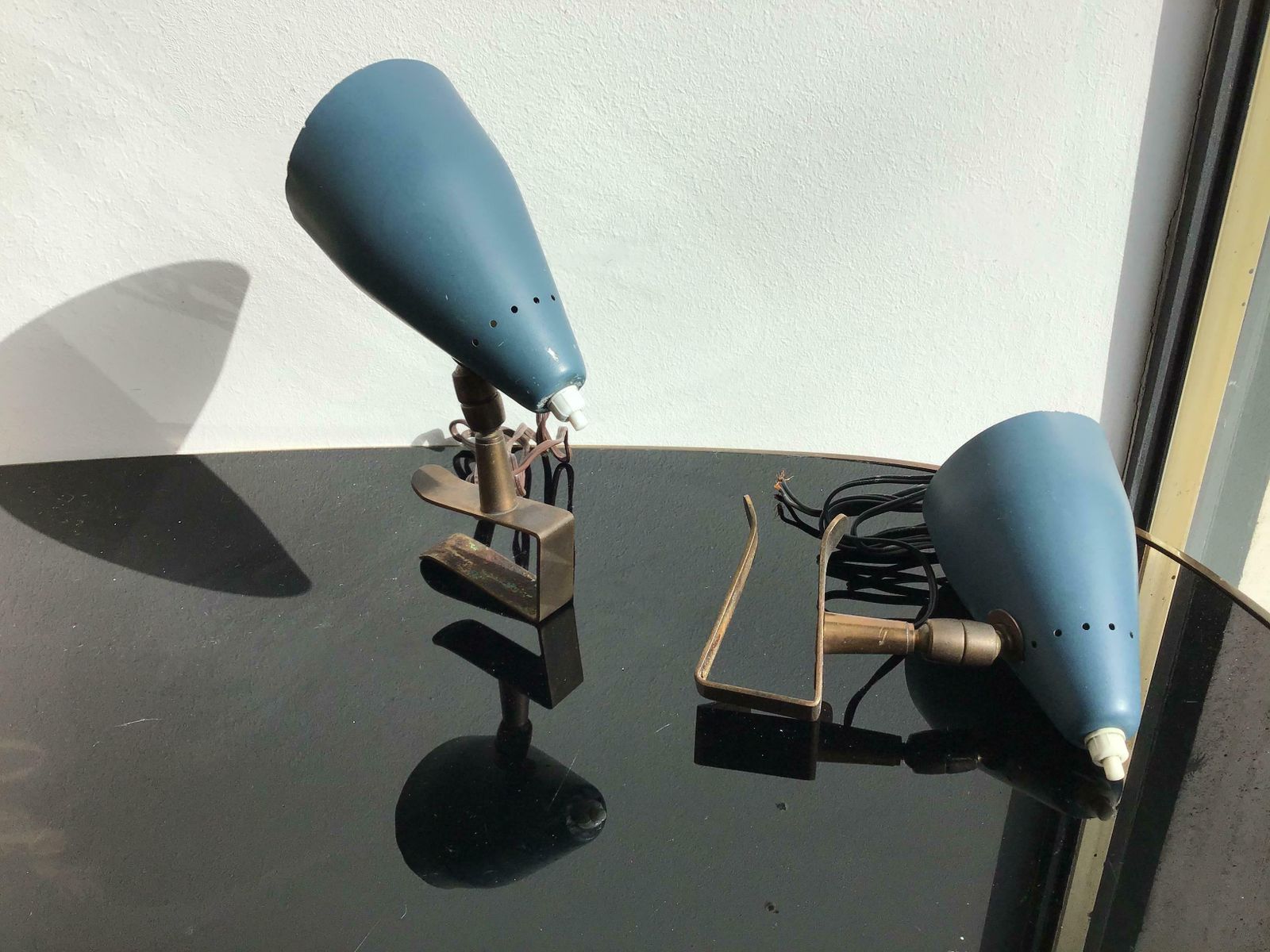 photo vinterior Stilux Pair Of Clamp Sconces Brass Metal Lacquered, 1950, Italy
