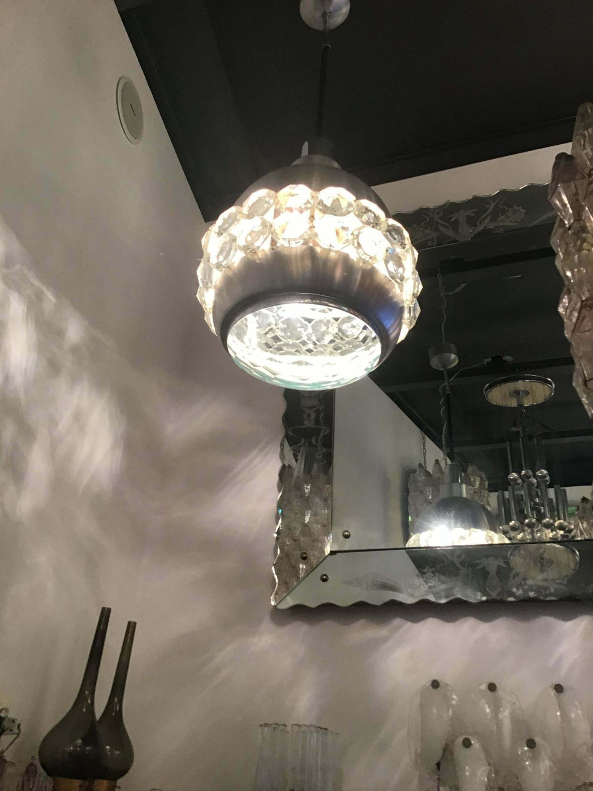 Cristal Art Chandelier Glass Metal 1955 Italy photo furniture