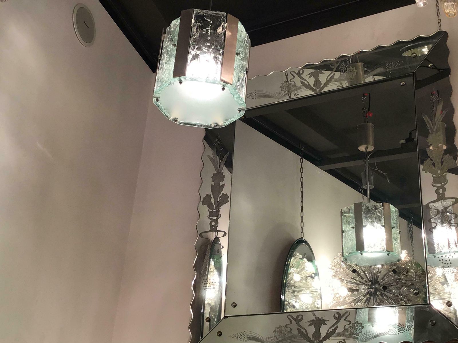 Max Ingrand Fontana Arte N 4 Chandeliers Metal Crome Glass 1950 Italy photo buy