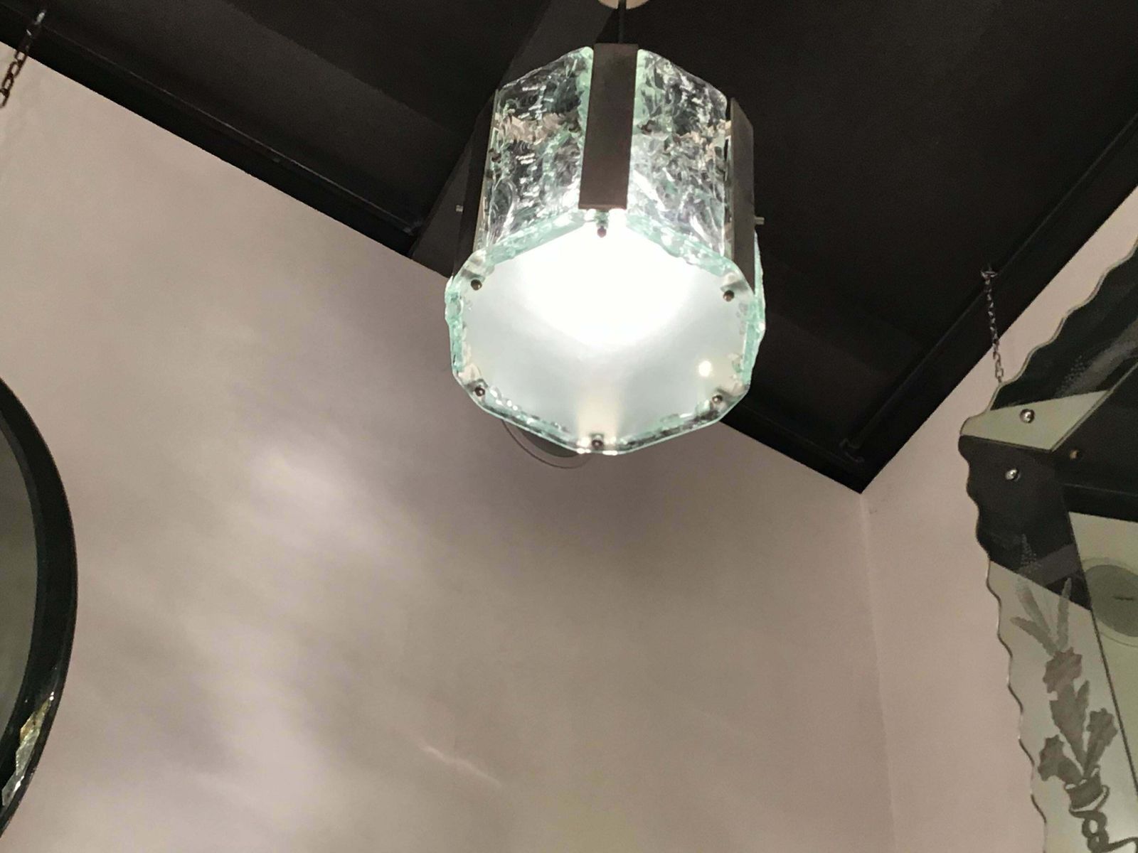 photo for sale Max Ingrand Fontana Arte N 4 Chandeliers Metal Crome Glass 1950 Italy